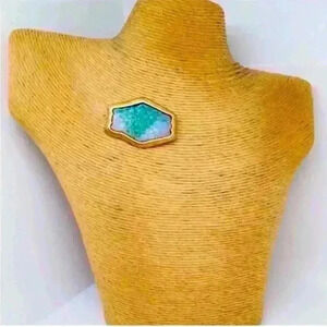 Vintage Hattie Carnegie Faux Jade Glass Brooch - Signed, Gold Tone